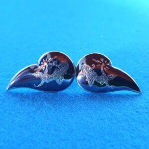 Vintage 1940s Siam Sterling Mekkala Goddess Black Enamel Leaf Screw-Back Earring